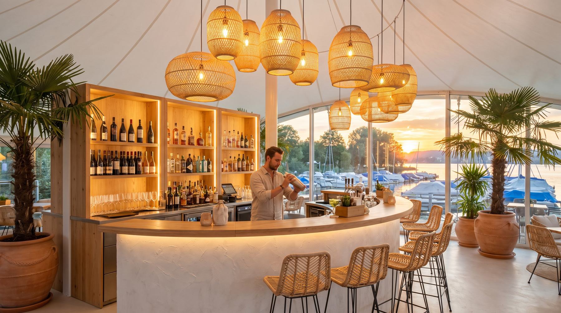 Bar con lampade in rattan