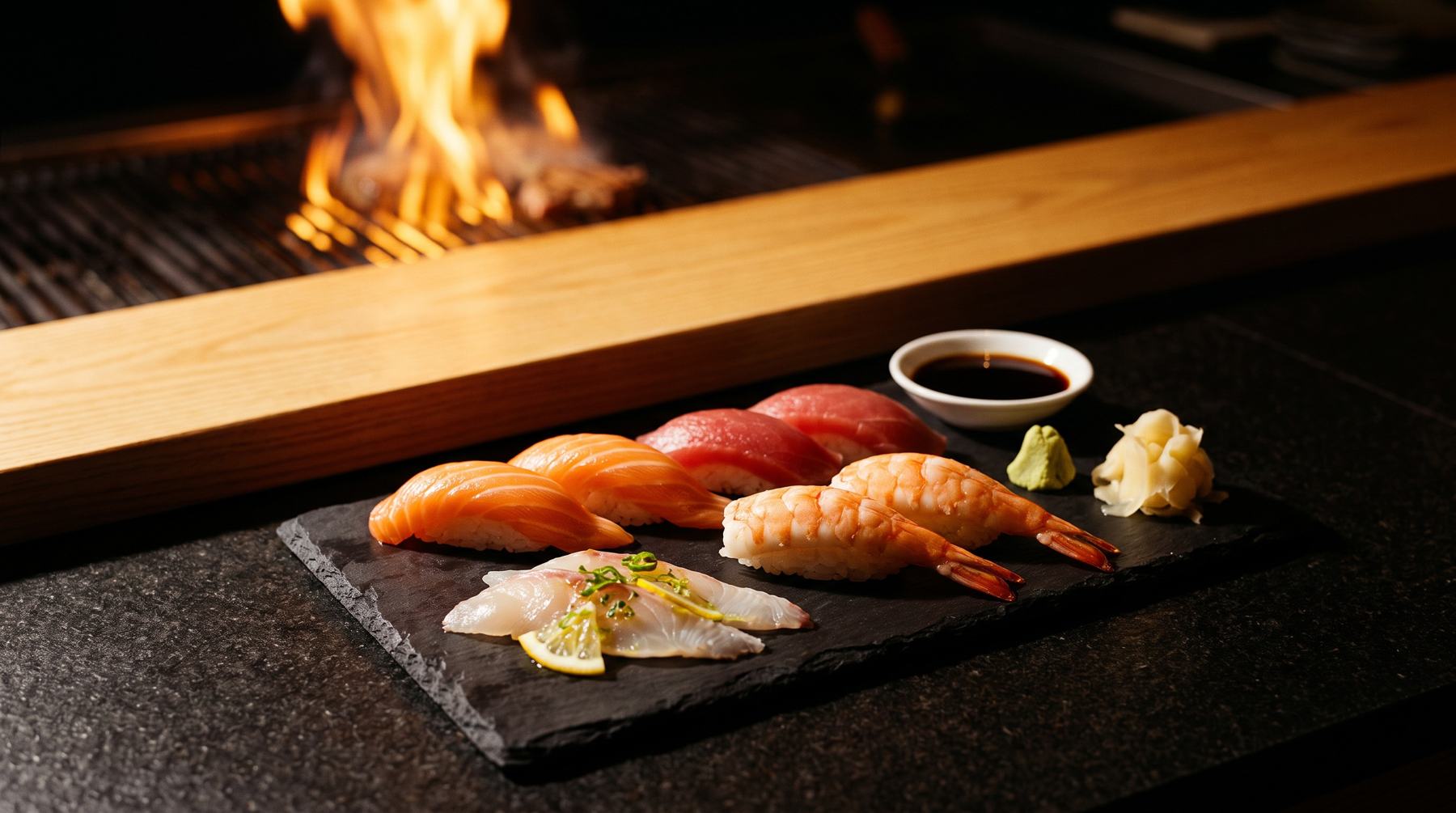 Nigiri e sashimi sul grill Teppanyaki
